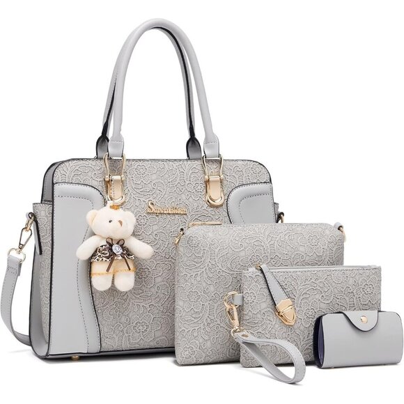 Handbags - Women's Grey Faux Leather Top Handle High Quality Smooth Zippers Tote Bag